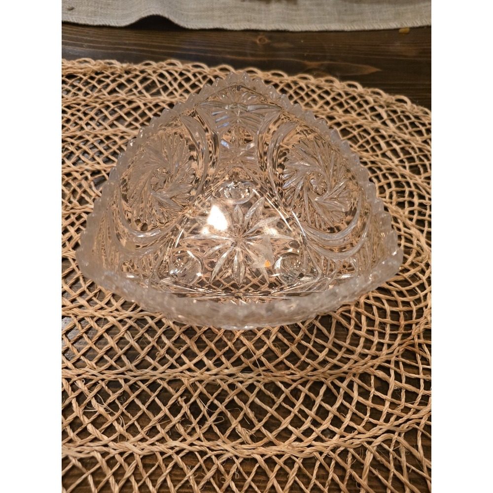 Vintage Crystal Lead Diamond Cut Triangle Footed Candy Dish